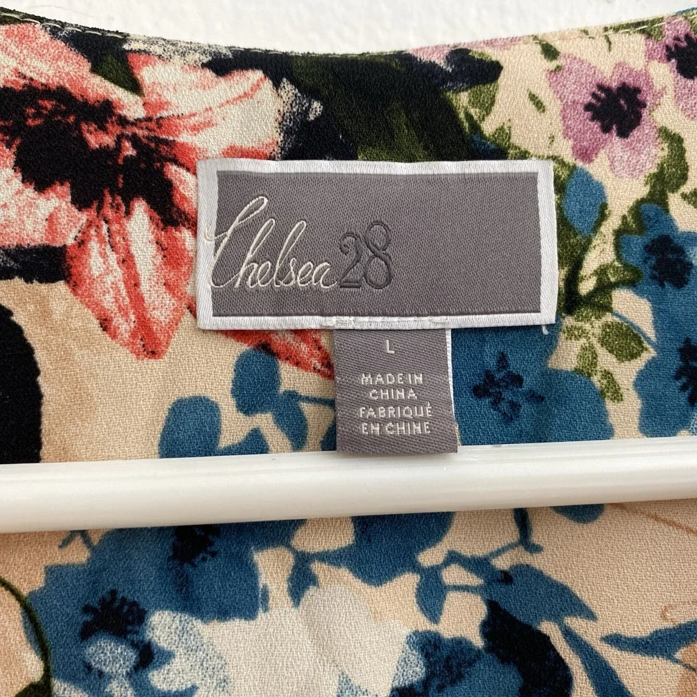 Chelsea28 Floral Print Pink Blazer Open Front Jacket 3 Quarter‎ Sleeve SZ L